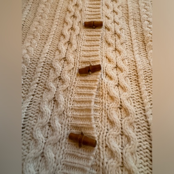 VTG 90s Eddie Bauer Chunky Wool Cable Knit Toggle Cardigan Sweater - Picture 5 of 9